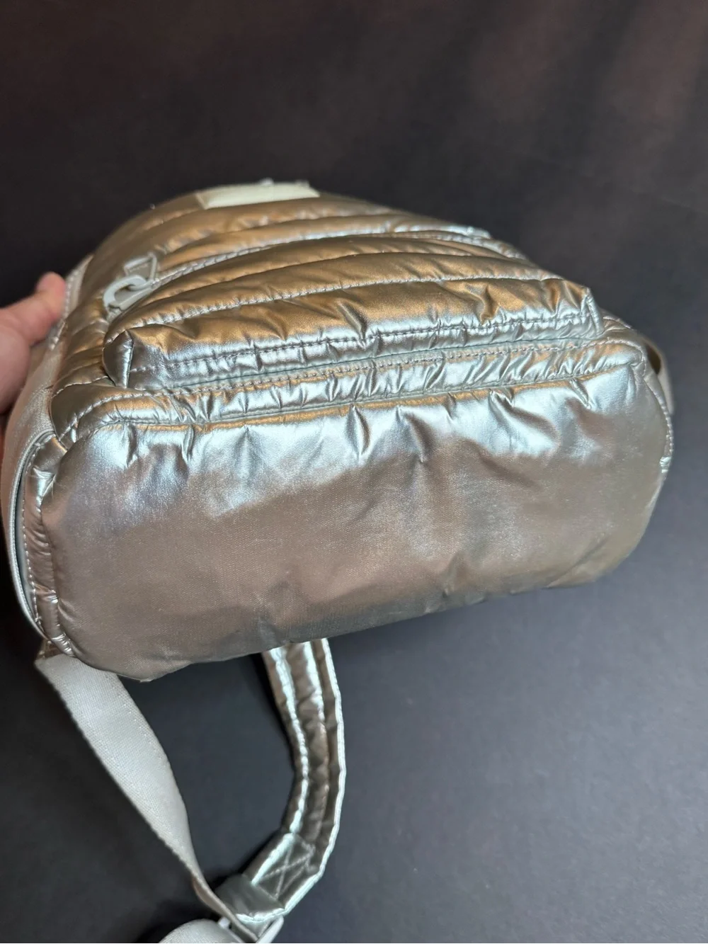 Dagne Dover Silver Quilted Mini Backpack Metallic Lightweight Travel Bag
